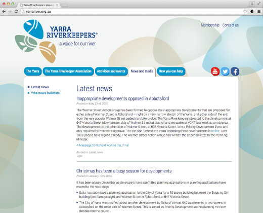 Screenshot of blog page